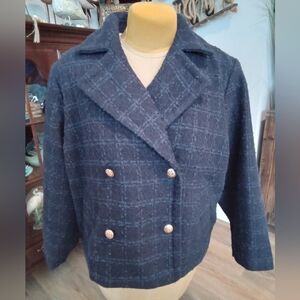 LC Lauren Conrad Women's Plus Size 1X Navy Blue Double-Breasted Pea Coat